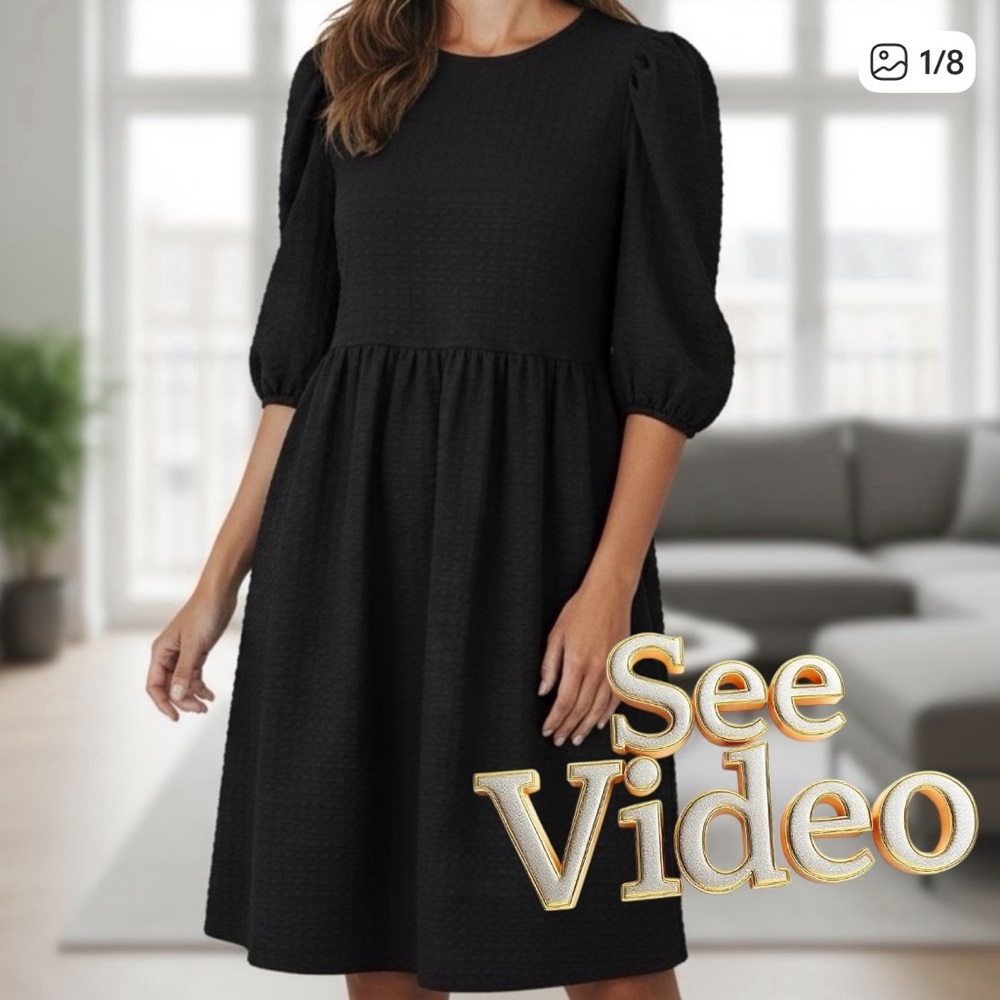 👛 (ANY 2/$40) MABLE Unlined Pull On Waffle Texture Puffy Sleeve Dress